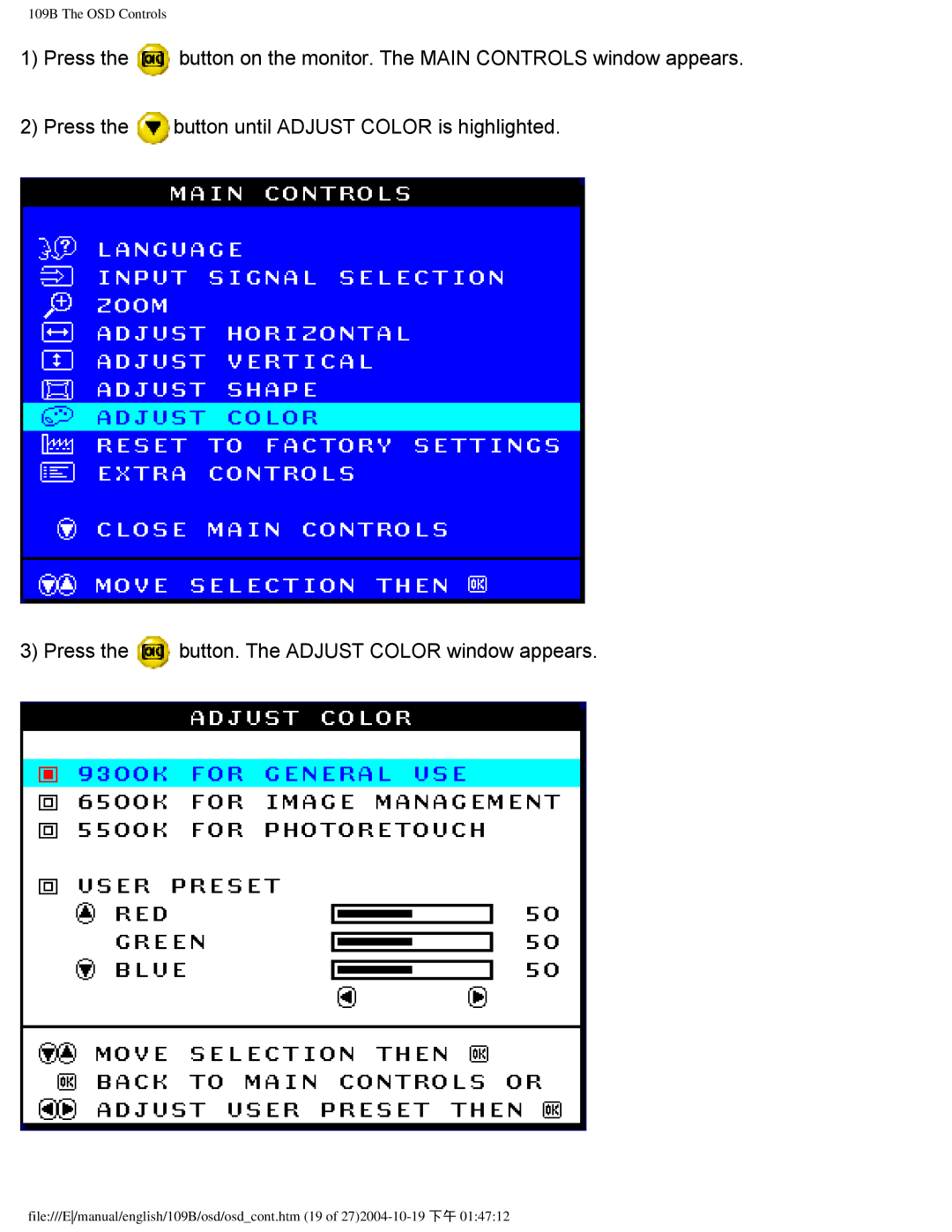 Philips user manual 109B The OSD Controls 