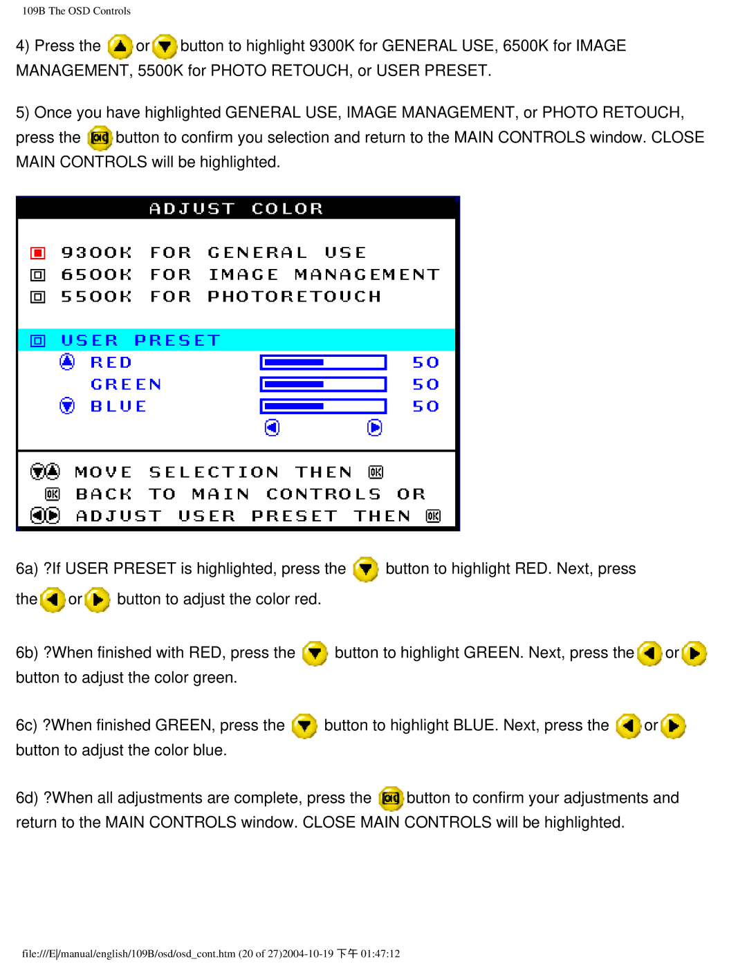 Philips user manual 109B The OSD Controls 