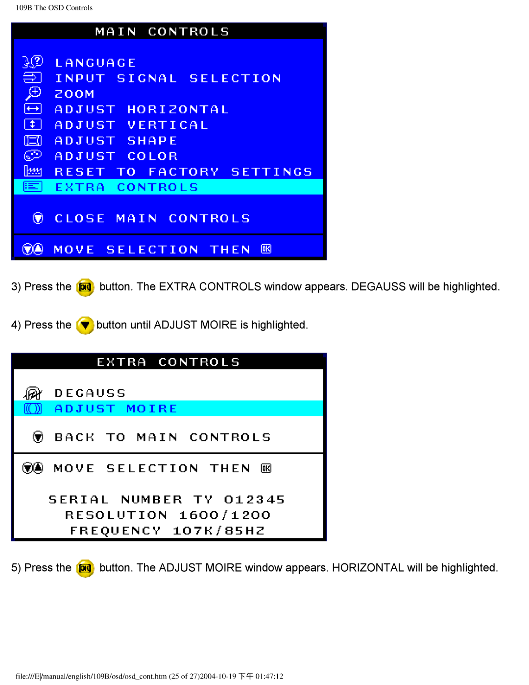 Philips user manual 109B The OSD Controls 