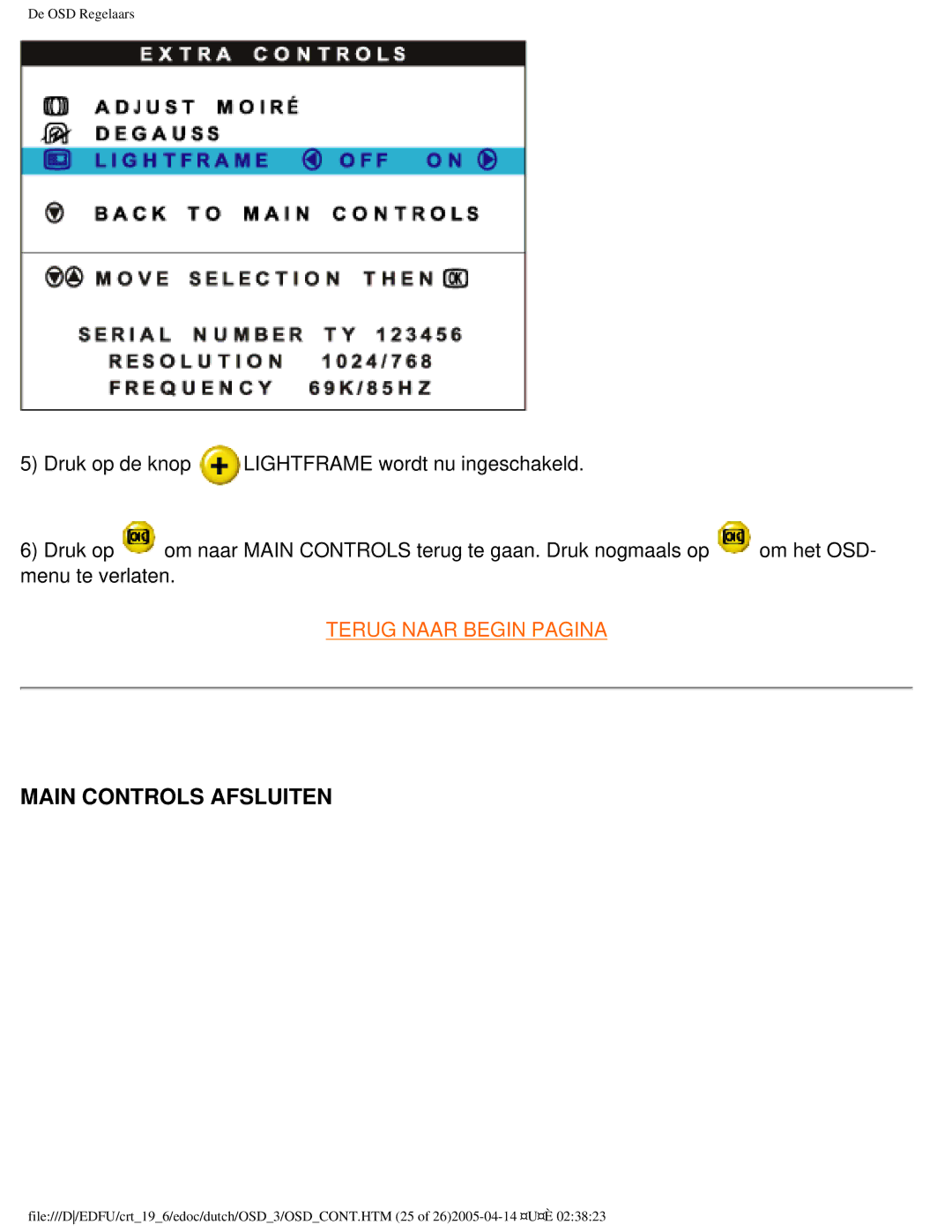 Philips 109B user manual Main Controls Afsluiten 