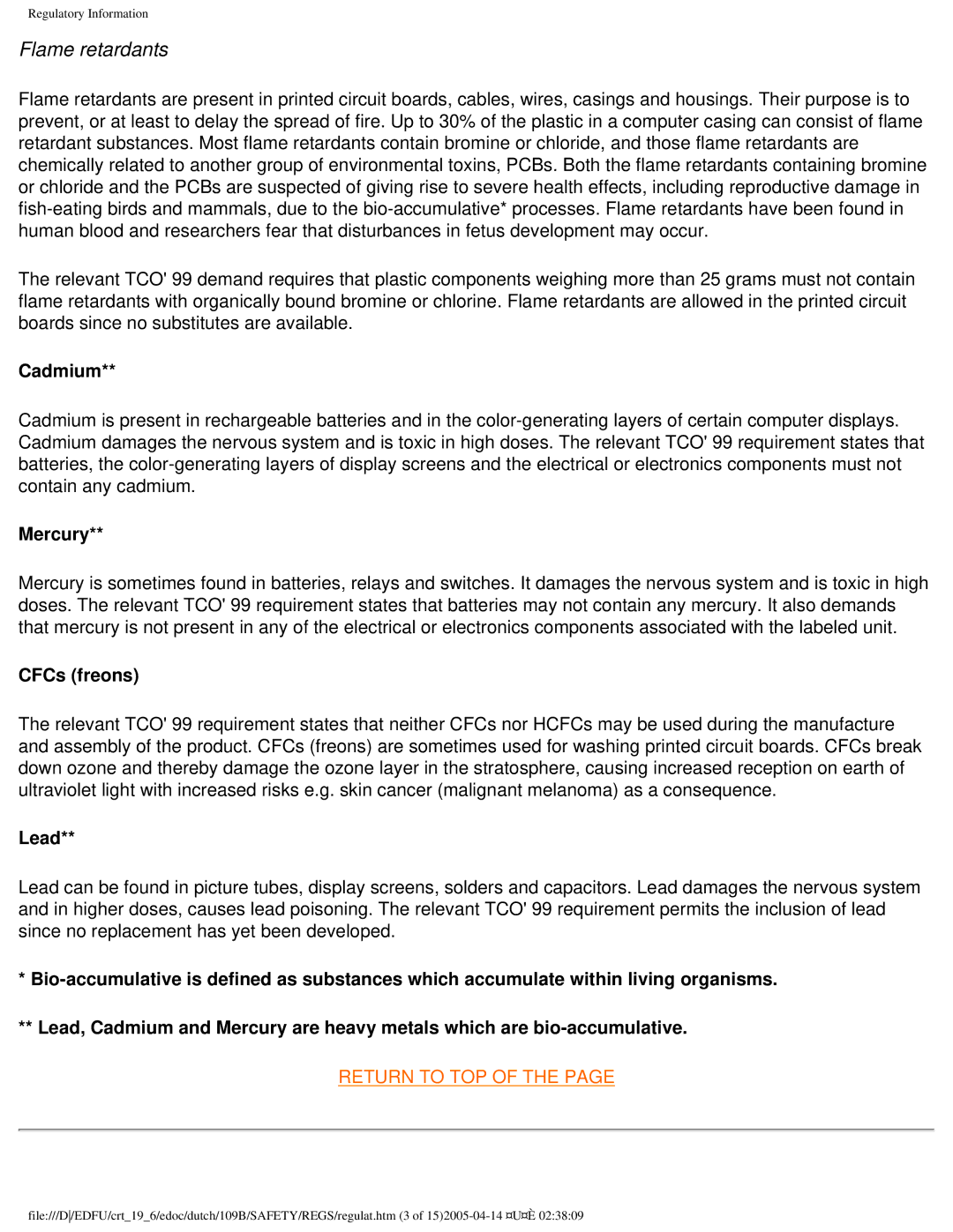 Philips 109B user manual Flame retardants 