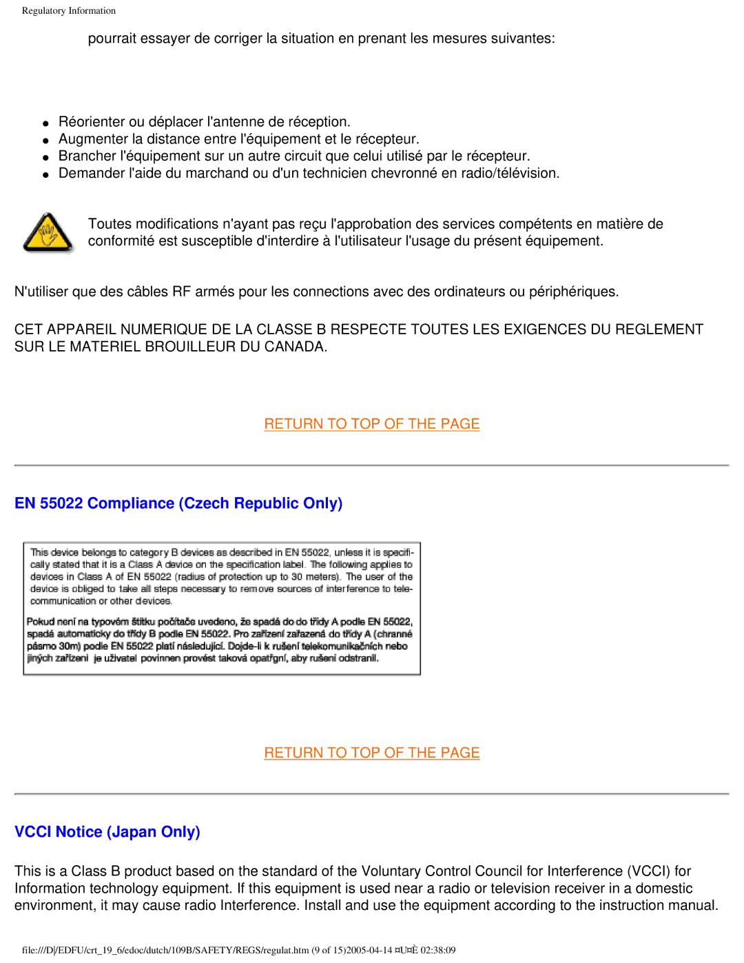 Philips 109B user manual EN 55022 Compliance Czech Republic Only, Vcci Notice Japan Only 