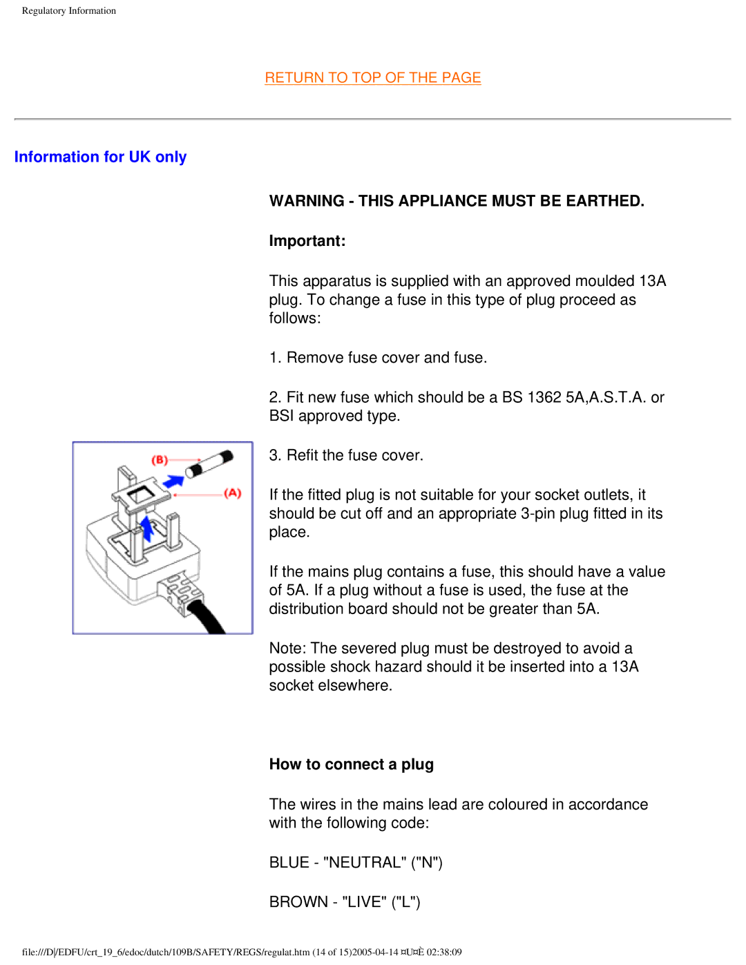 Philips 109B user manual Information for UK only, How to connect a plug 