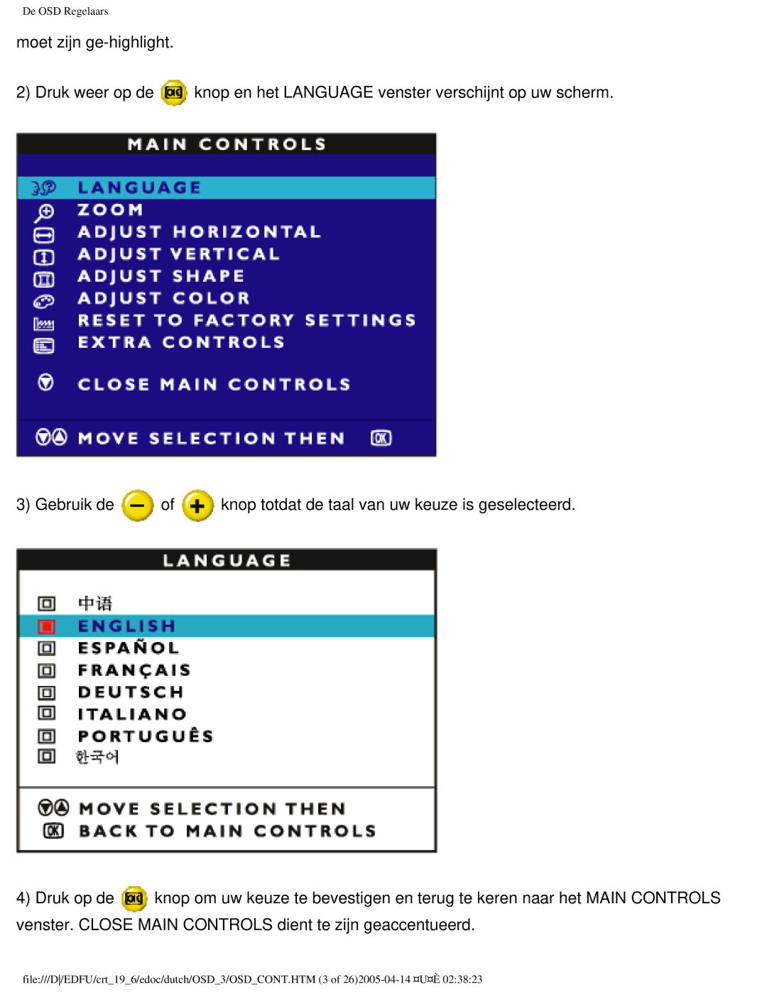 Philips 109B user manual De OSD Regelaars 