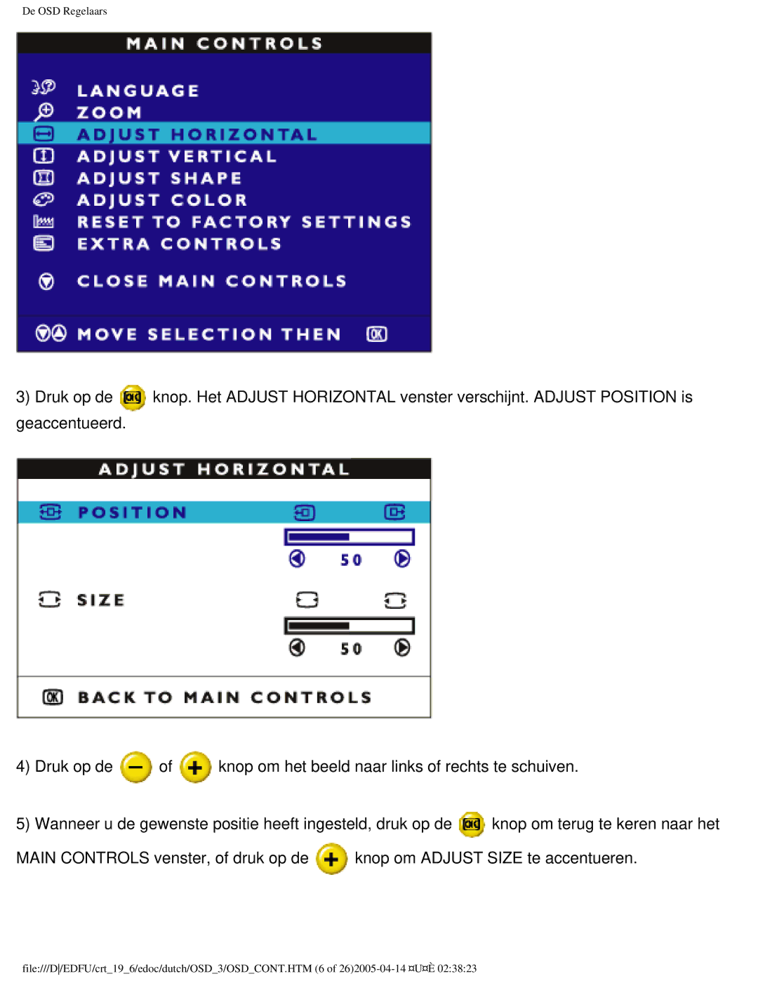 Philips 109B user manual De OSD Regelaars 