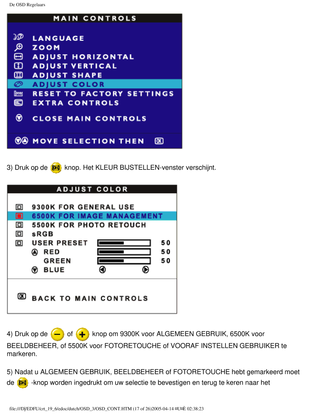 Philips 109B user manual De OSD Regelaars 