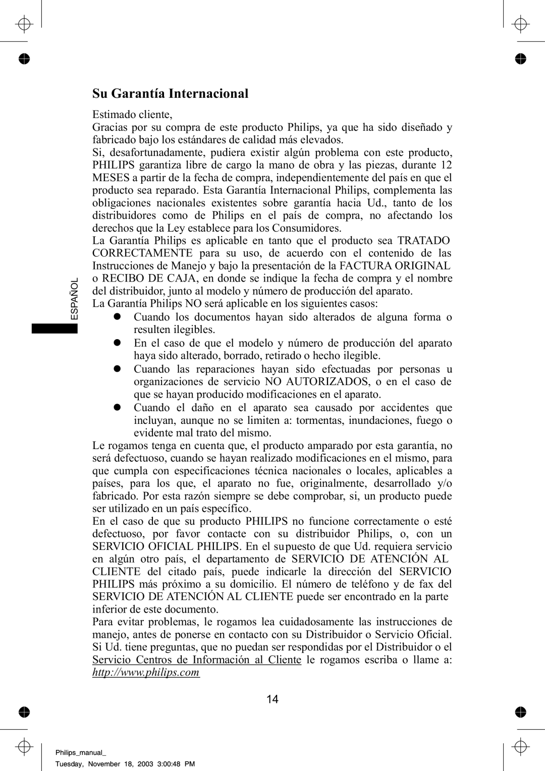 Philips 109B61 manual Su Garantía Internacional 