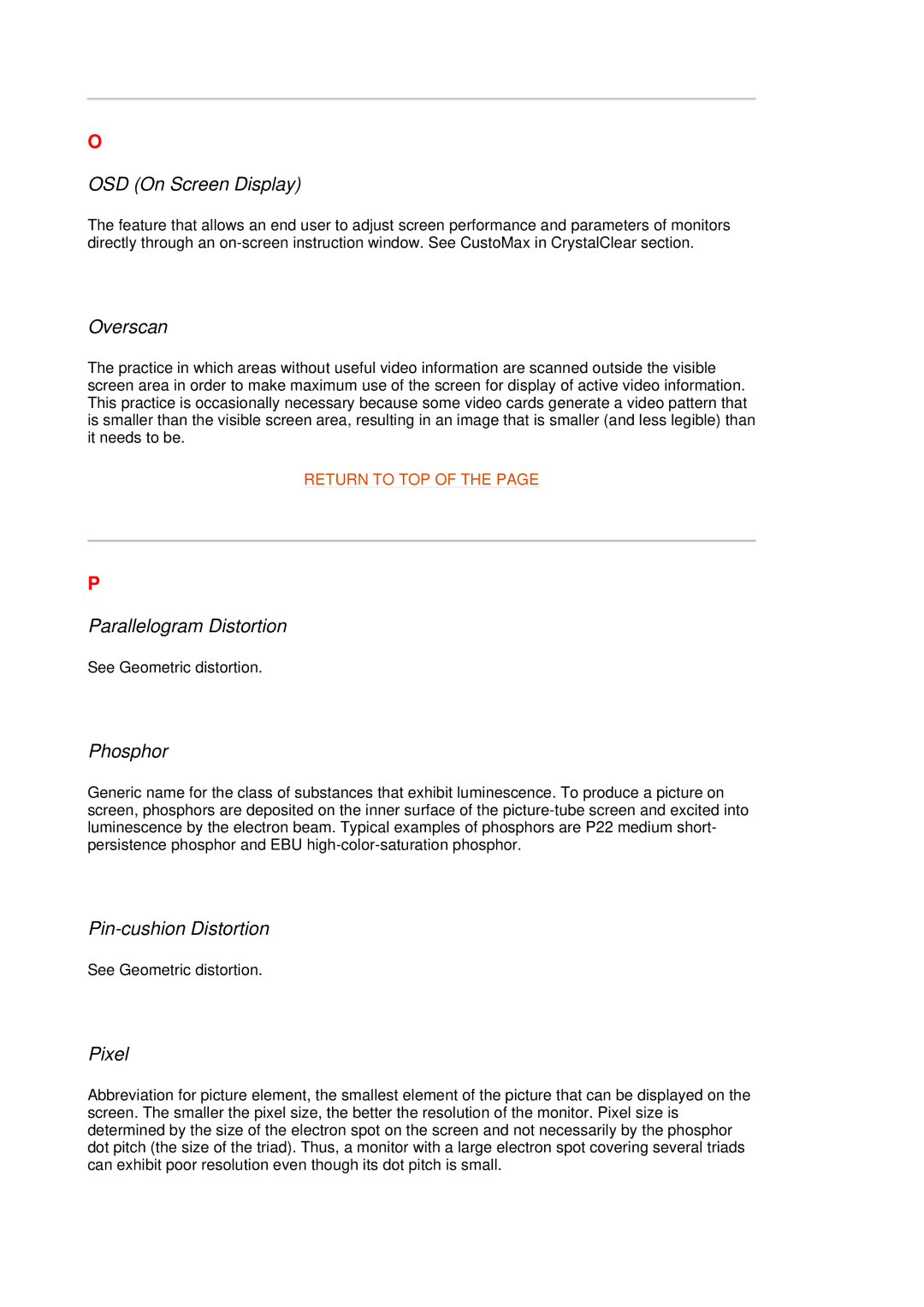 Philips 109F7, 109B7 OSD On Screen Display, Overscan, Parallelogram Distortion, Phosphor, Pin-cushion Distortion, Pixel 
