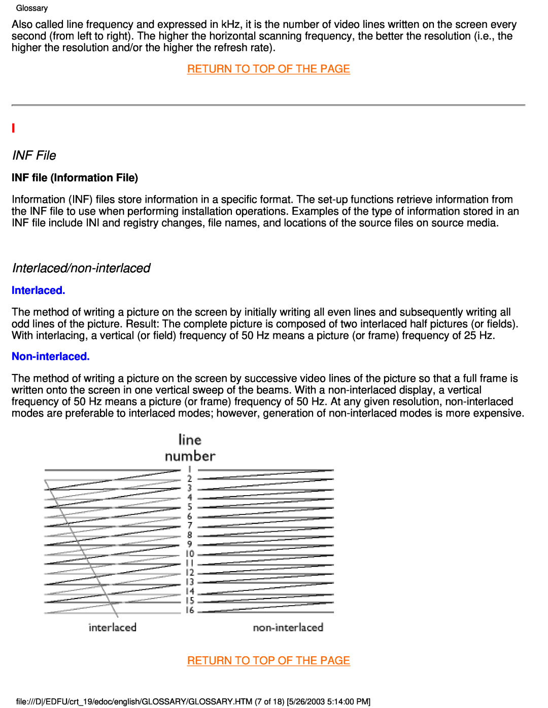 Philips 109E5 INF File, Interlaced/non-interlaced, Return To Top Of The Page, INF file Information File, Non-interlaced 