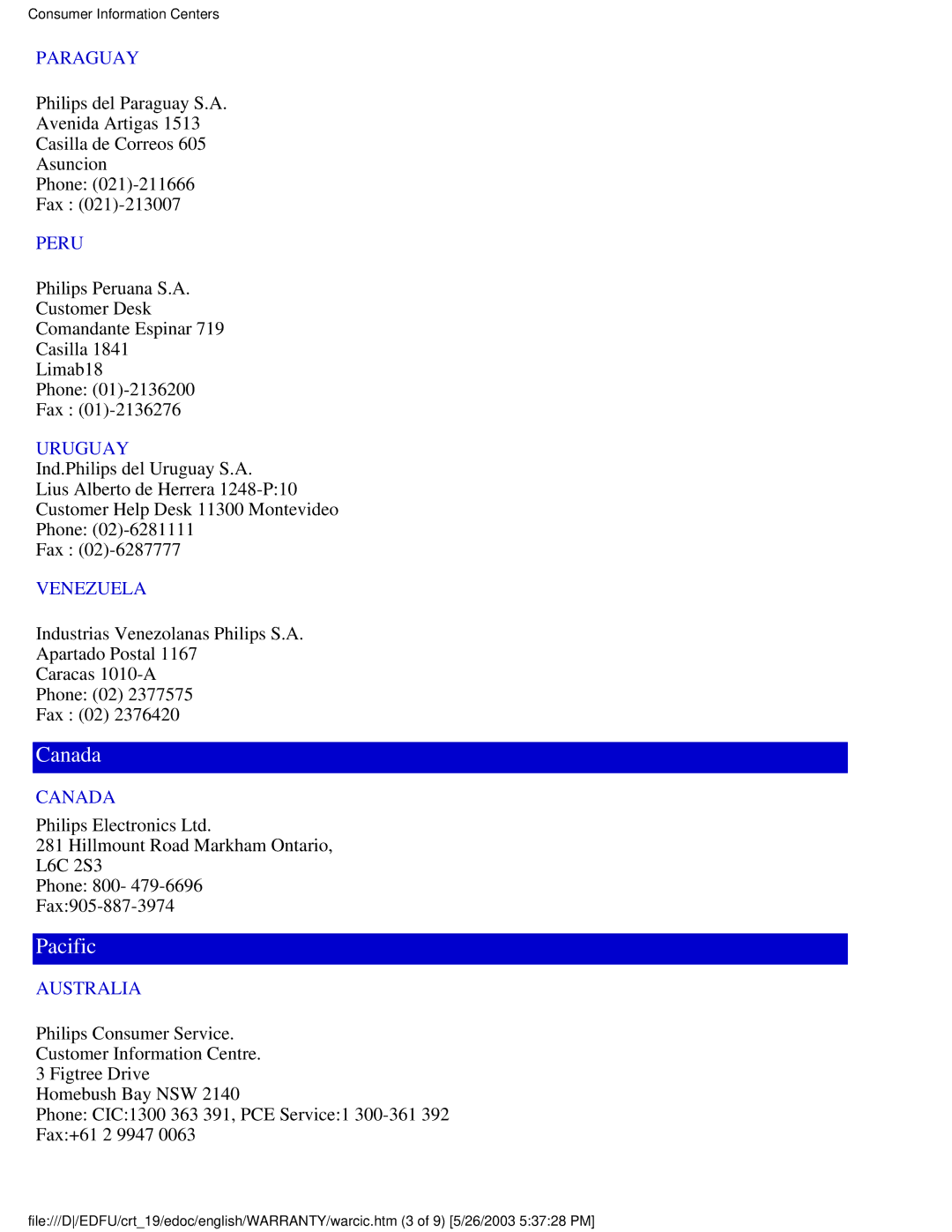 Philips 109E5 user manual Canada 