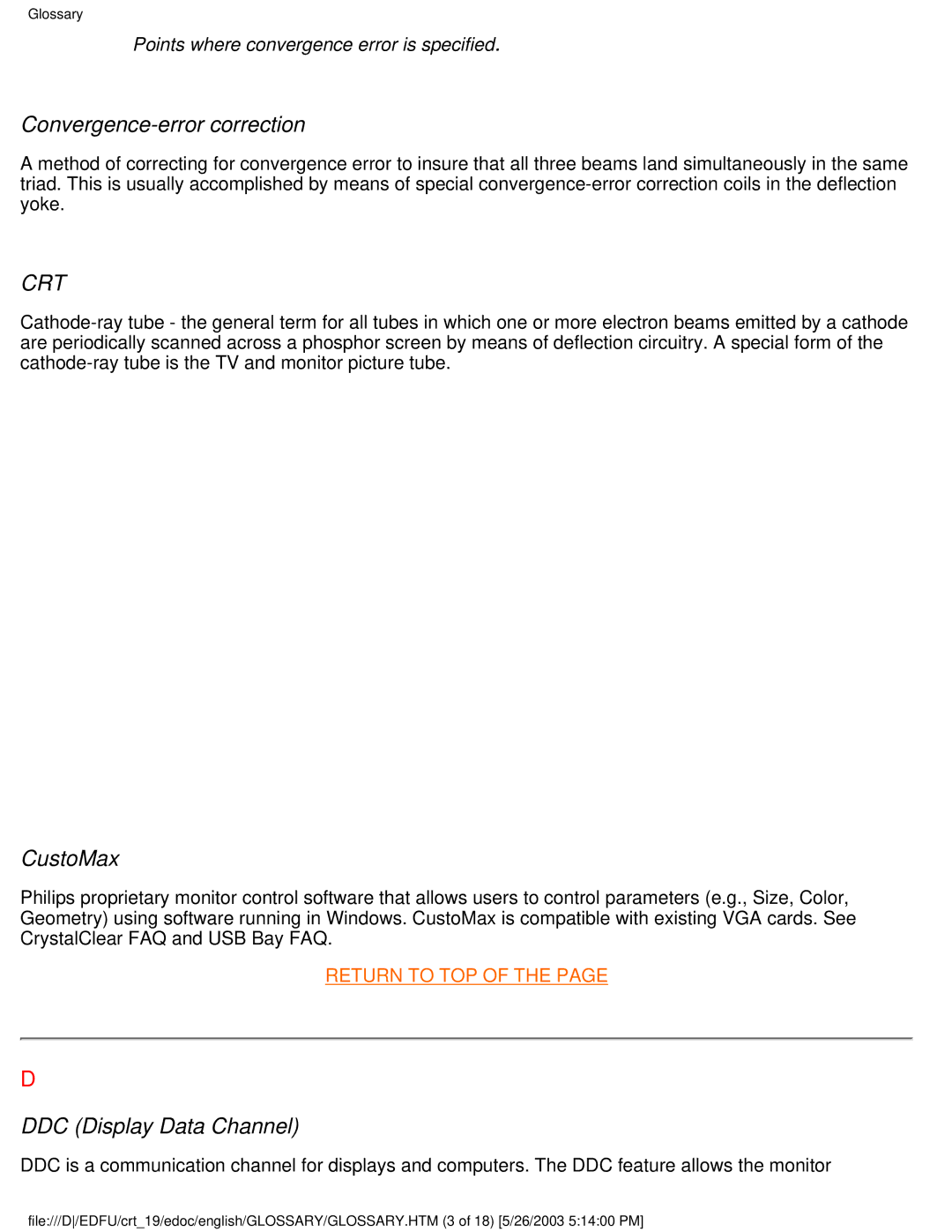 Philips 109E5 user manual Convergence-error correction, CustoMax, DDC Display Data Channel 