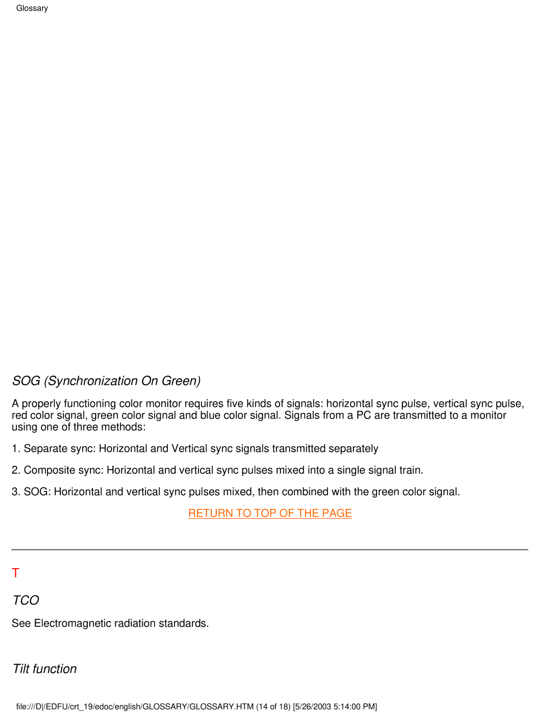 Philips 109E5 user manual SOG Synchronization On Green, Tilt function 