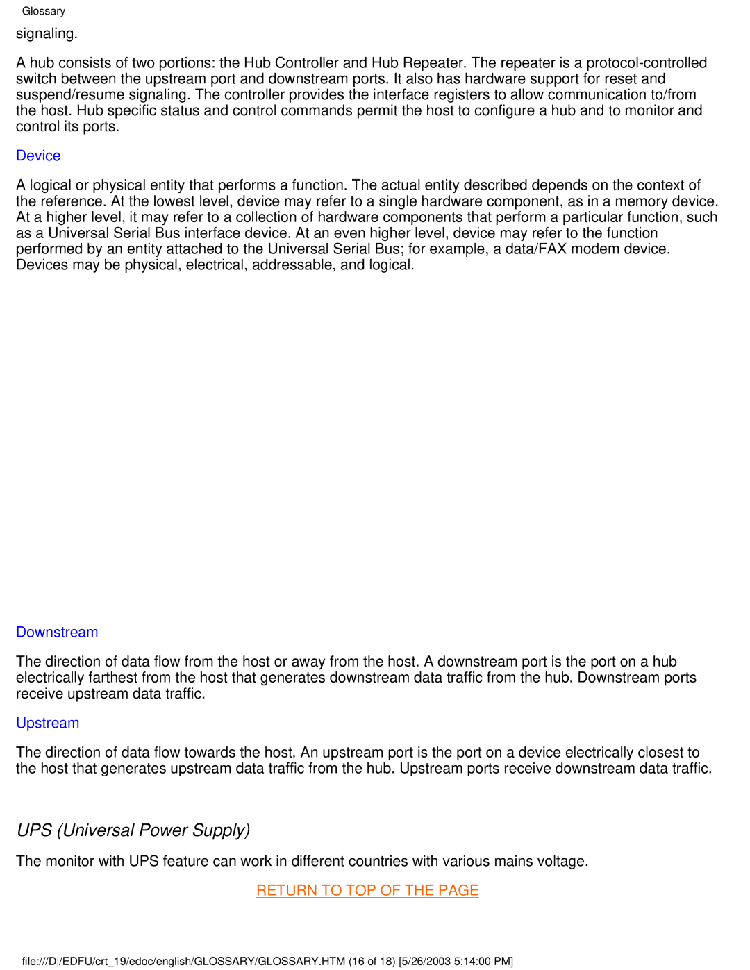 Philips 109E5 user manual UPS Universal Power Supply, Device 