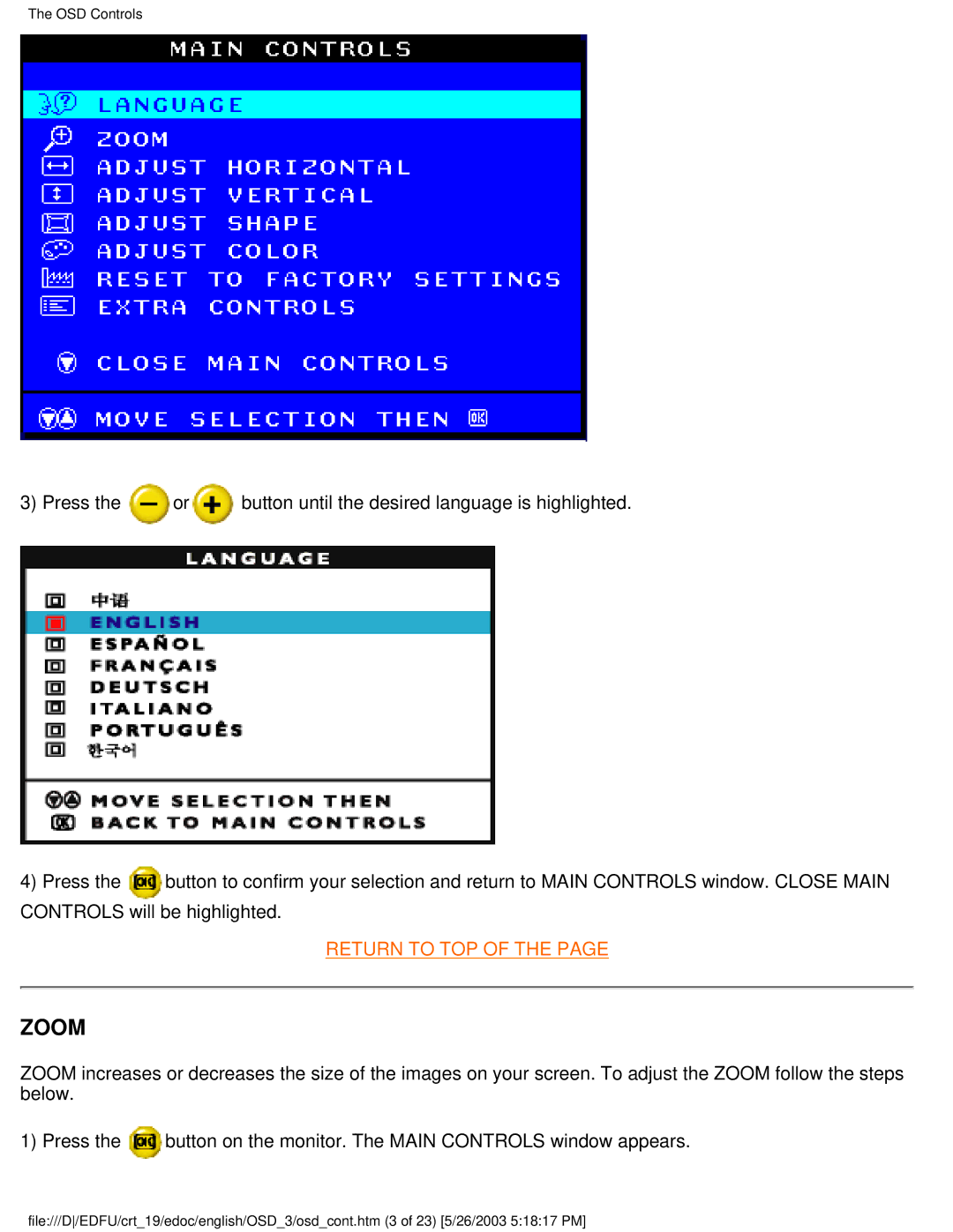 Philips 109E5 user manual Zoom 