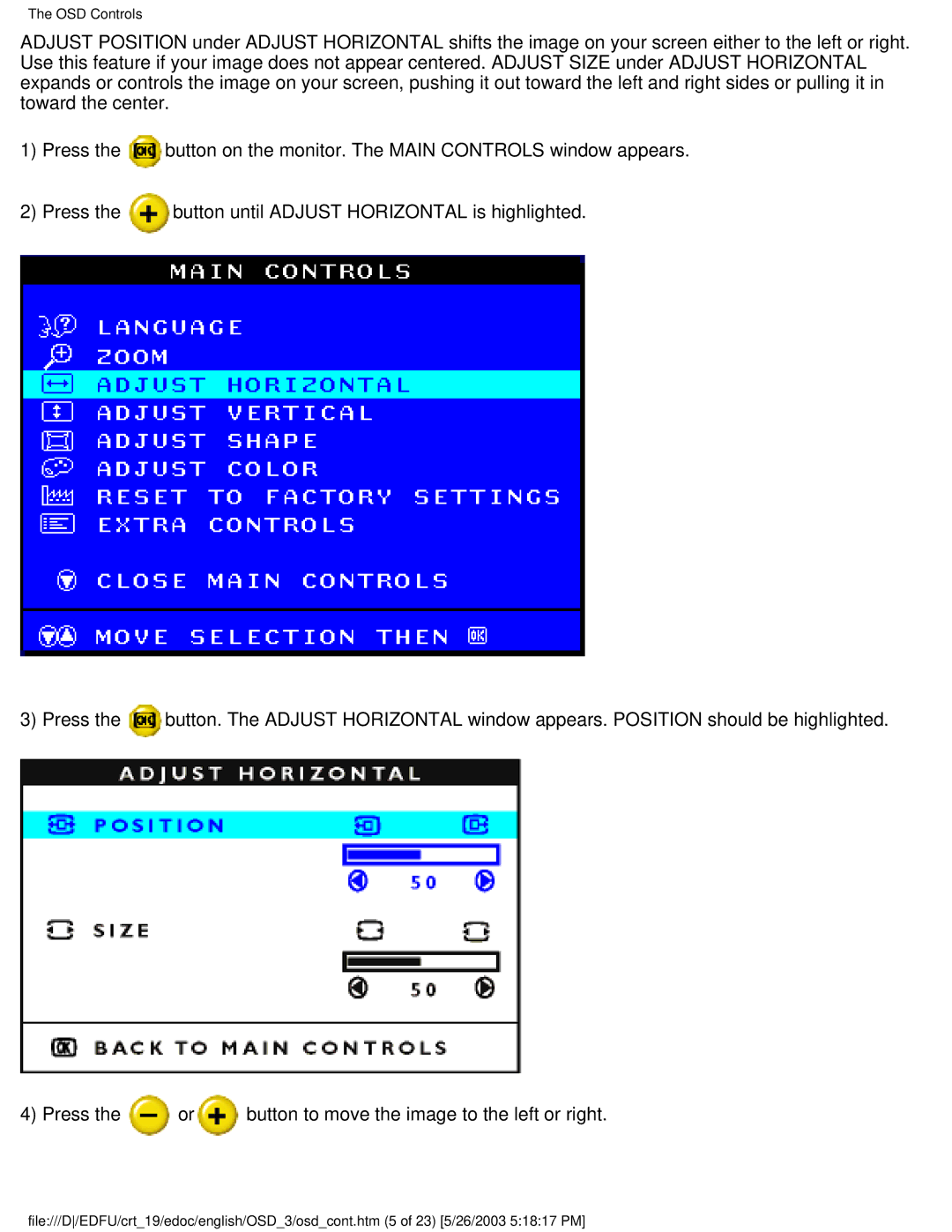 Philips 109E5 user manual OSD Controls 