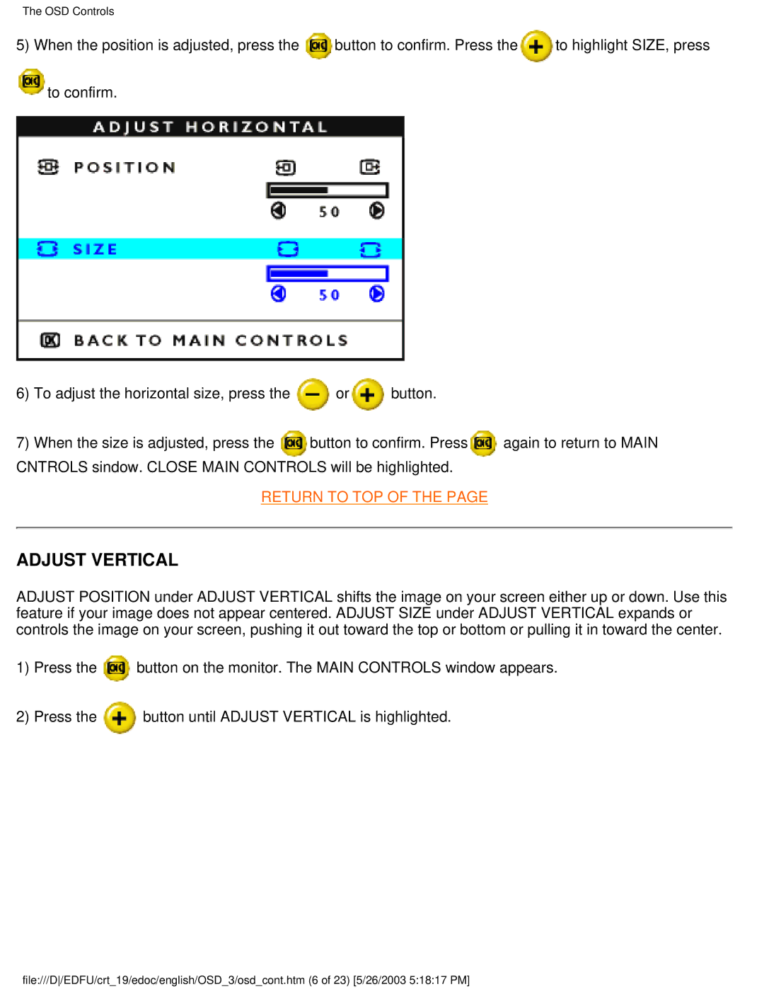 Philips 109E5 user manual Adjust Vertical 