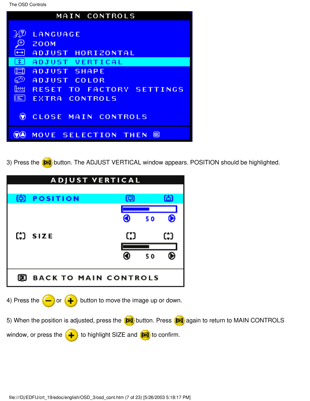 Philips 109E5 user manual OSD Controls 