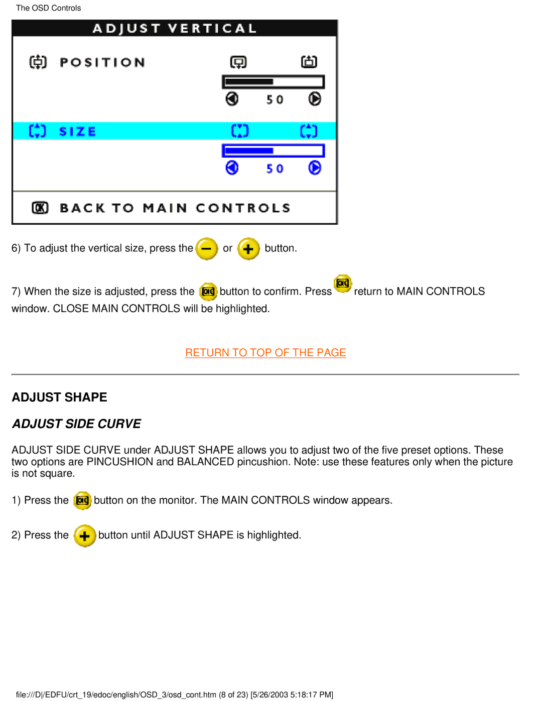 Philips 109E5 user manual Adjust Shape, Adjust Side Curve 