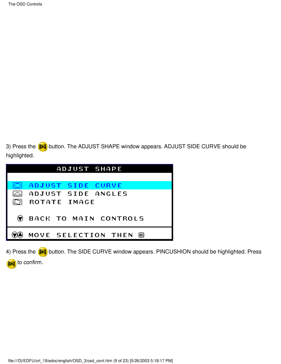 Philips 109E5 user manual OSD Controls 