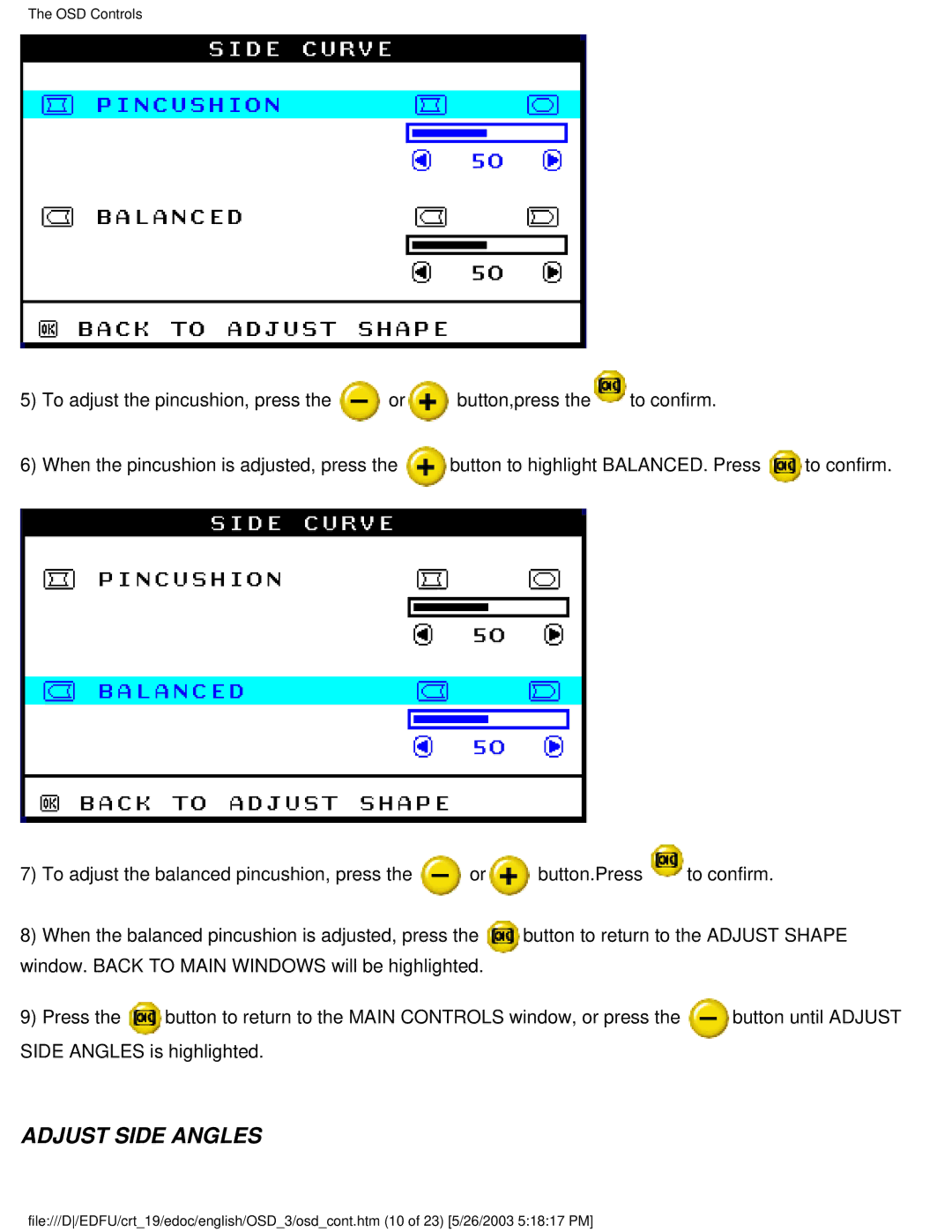 Philips 109E5 user manual Adjust Side Angles 