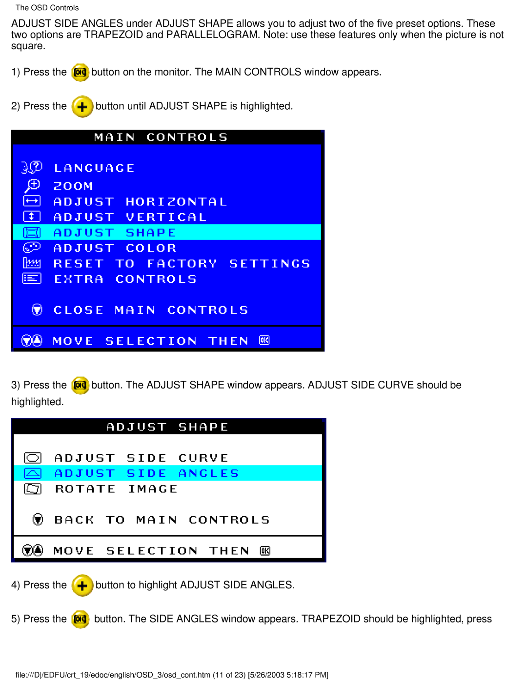 Philips 109E5 user manual OSD Controls 