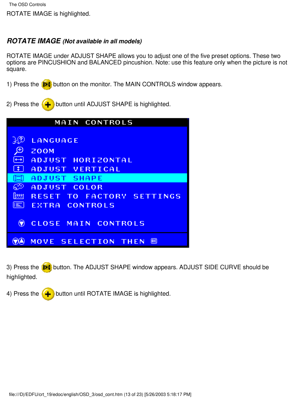 Philips 109E5 user manual Rotate Image Not available in all models 