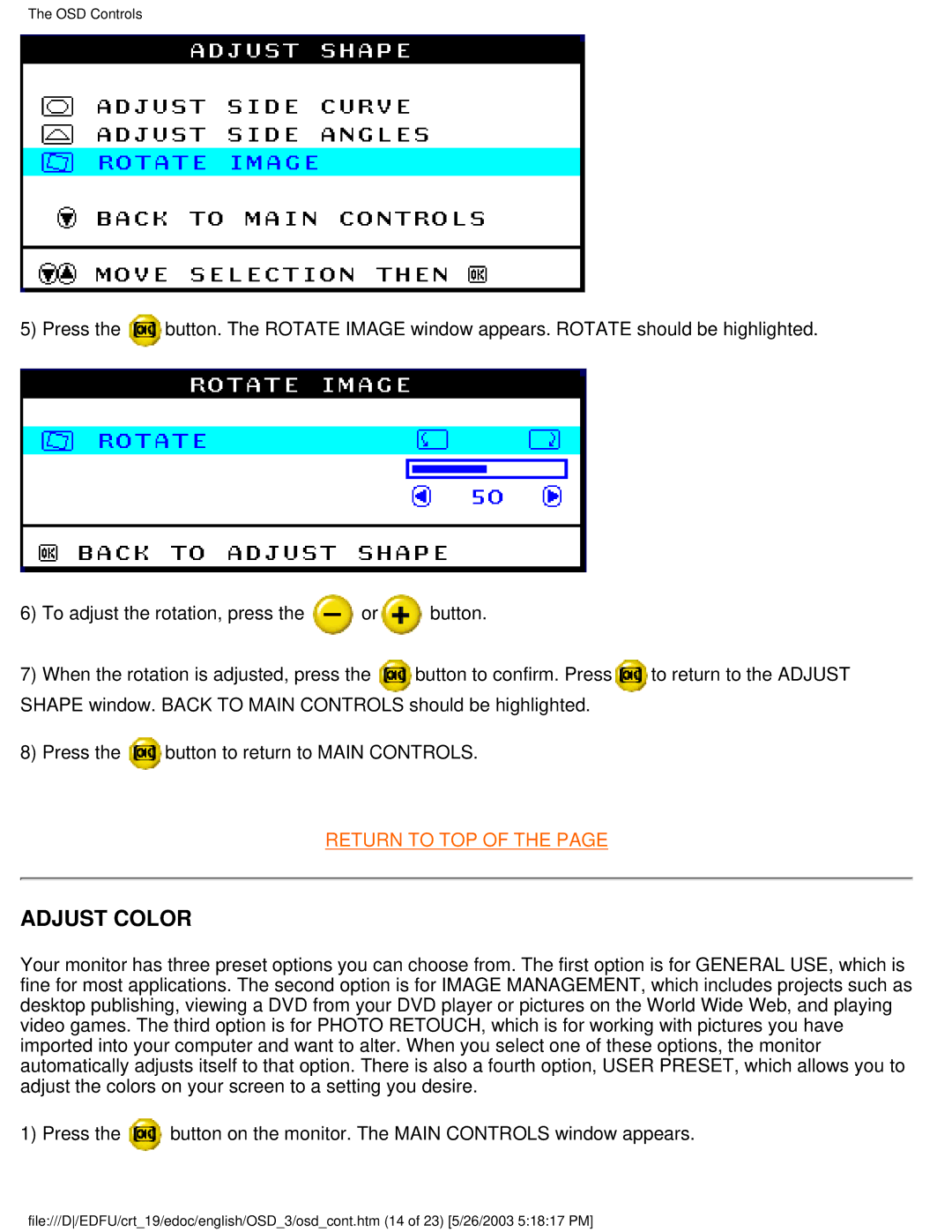 Philips 109E5 user manual Adjust Color 