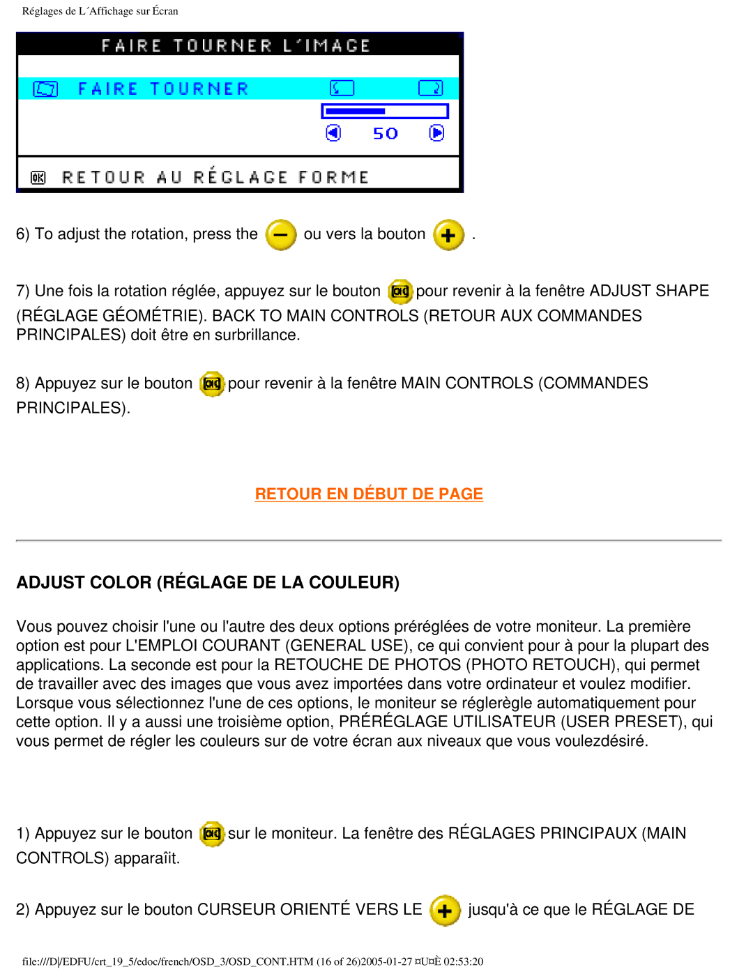 Philips 109ES user manual Adjust Color Réglage DE LA Couleur 