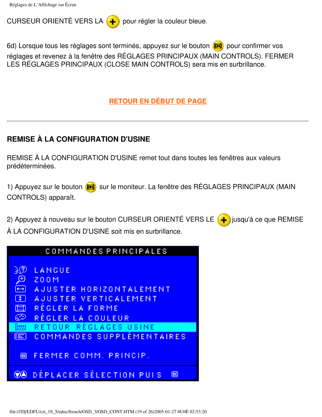 Philips 109ES user manual Remise À LA Configuration Dusine 