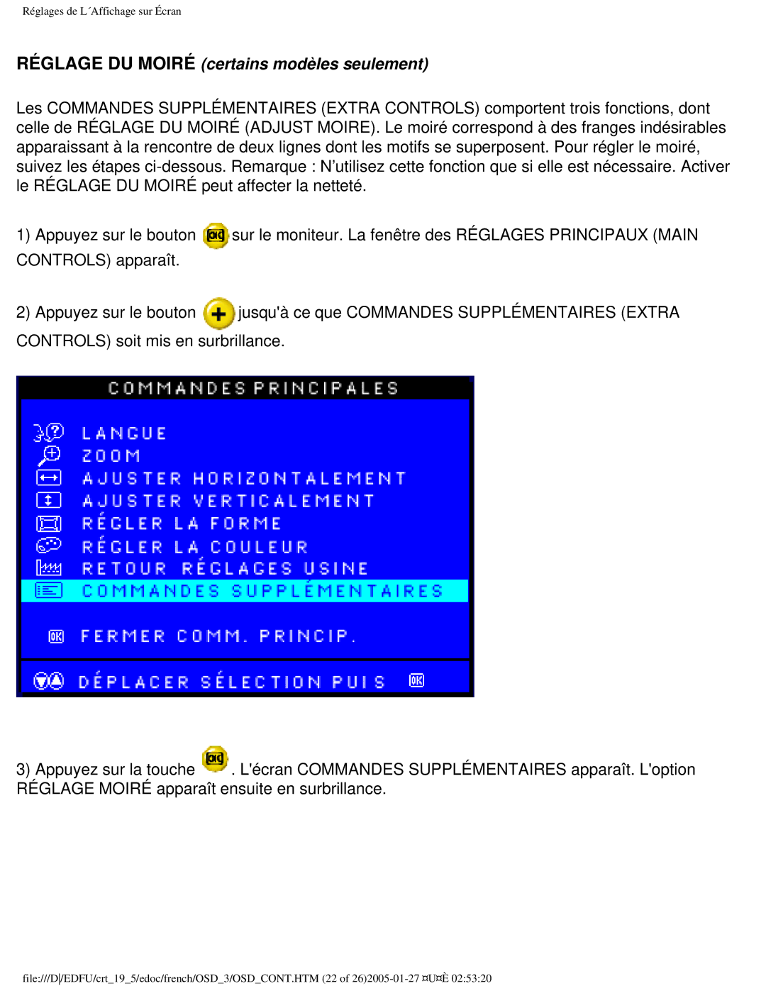 Philips 109ES user manual Réglage DU Moiré certains modèles seulement 