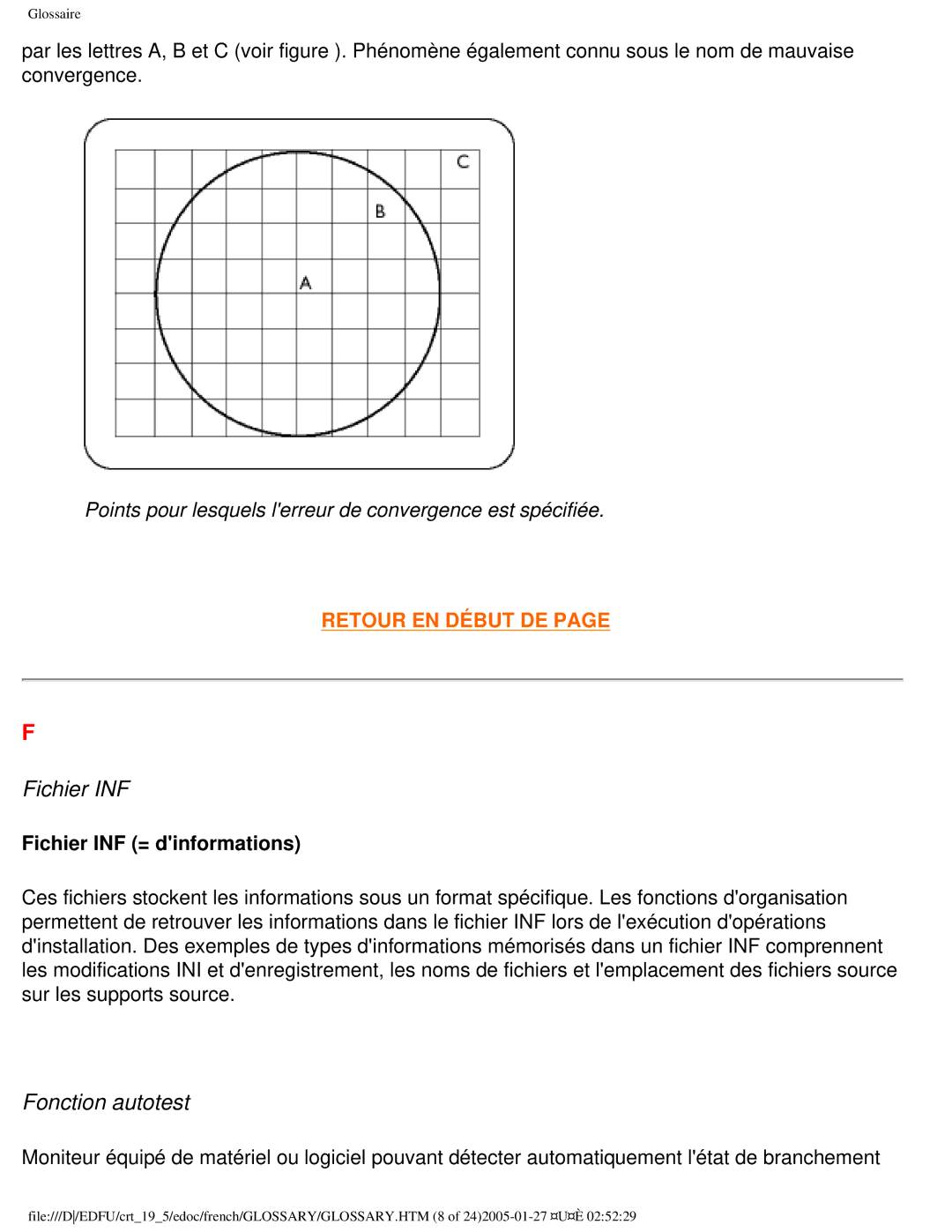 Philips 109ES user manual Fonction autotest, Fichier INF = dinformations 