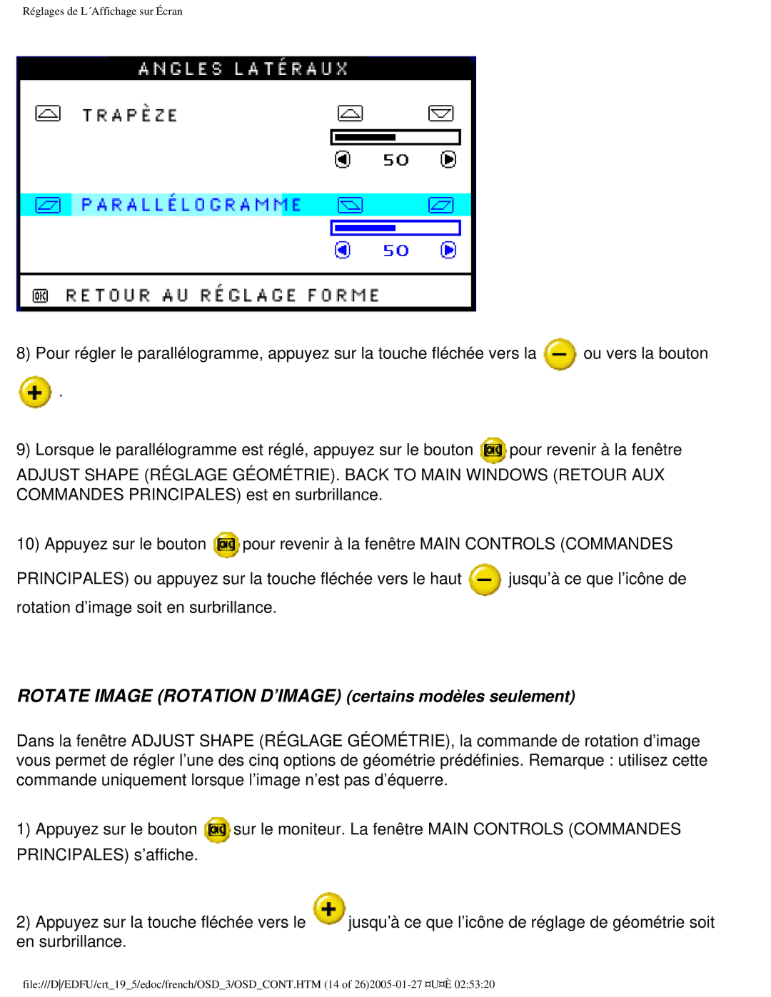 Philips 109ES user manual Rotate Image Rotation D’IMAGE certains modèles seulement 