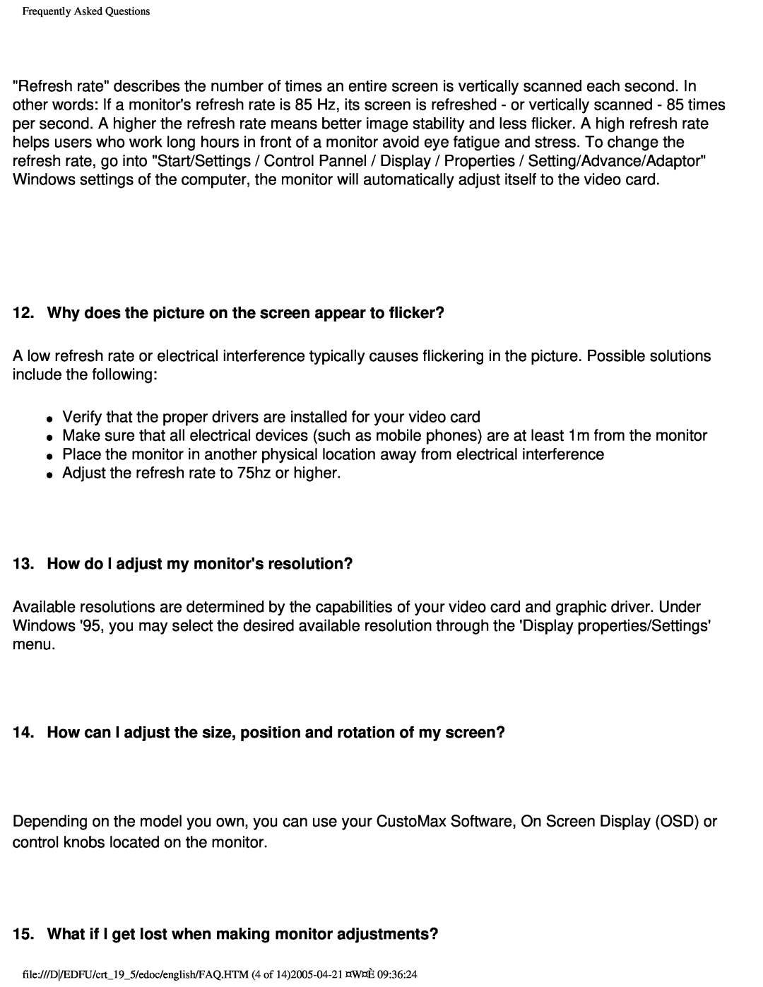 Philips 109F user manual How do I adjust my monitors resolution? 