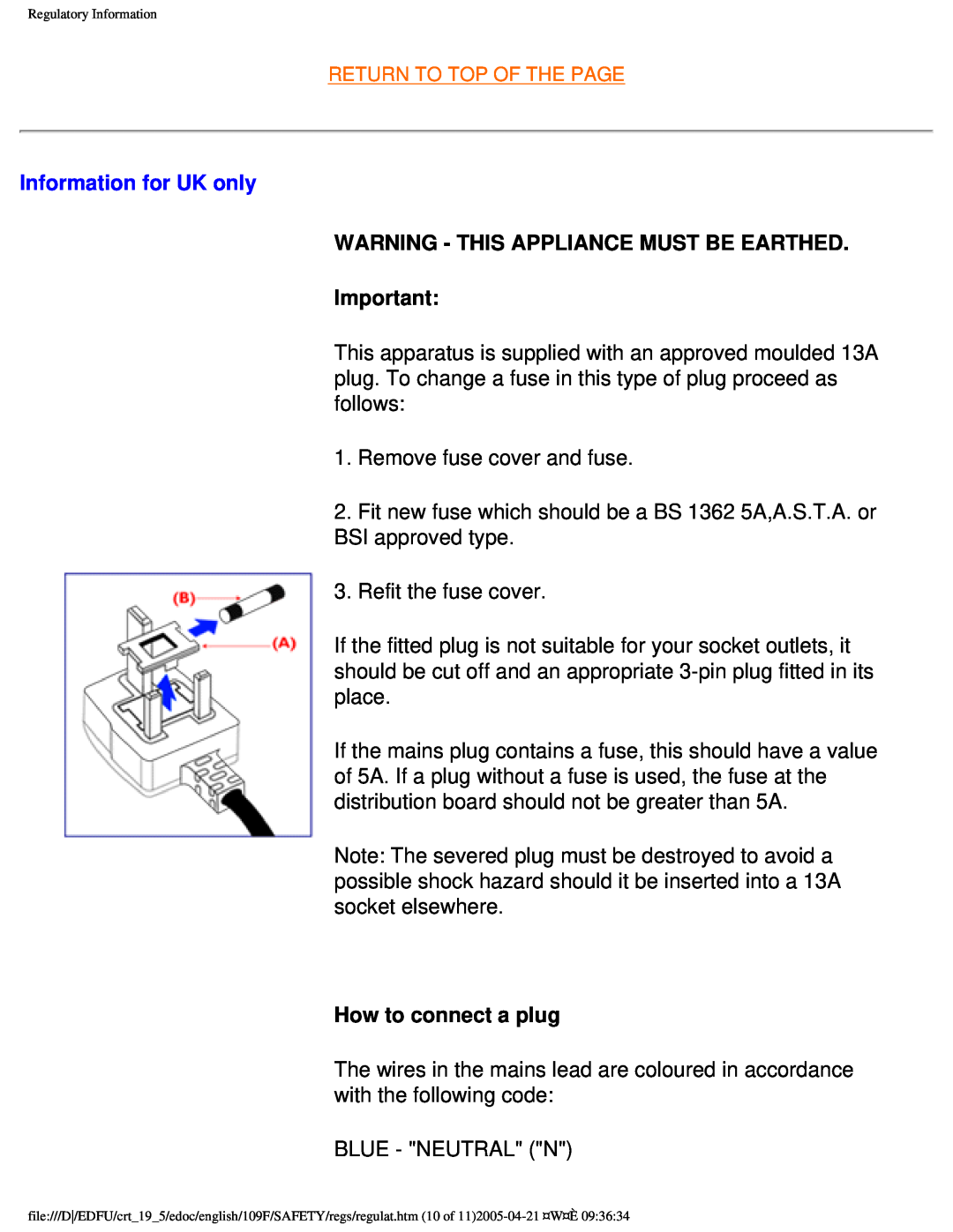 Philips 109F user manual Information for UK only, Warning - This Appliance Must Be Earthed, How to connect a plug 