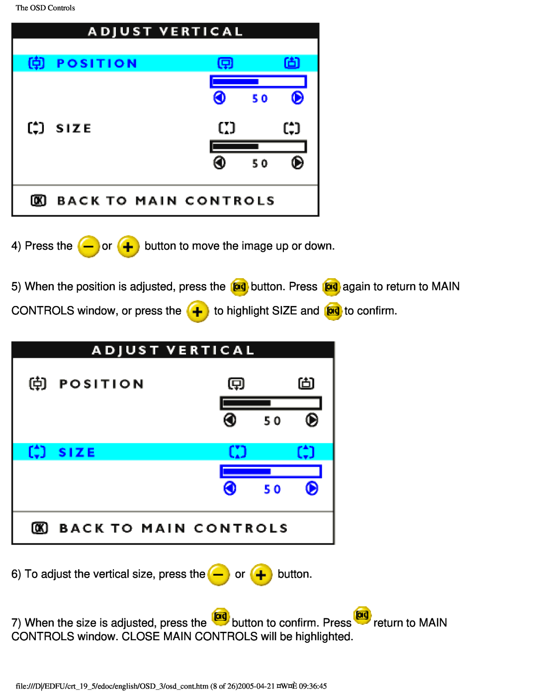 Philips 109F user manual 4Press the or button to move the image up or down 