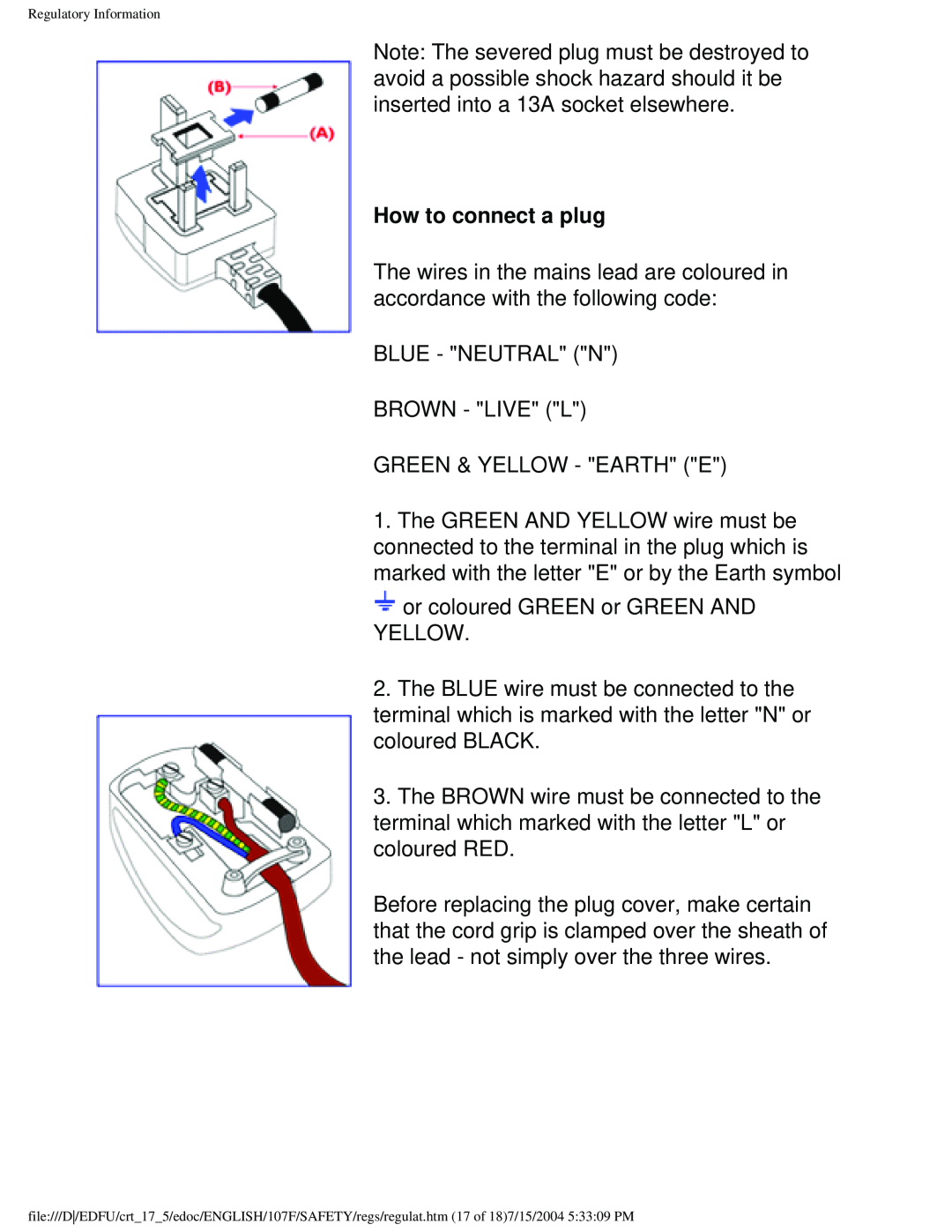 Philips 107E5, 109F5, 107S5, 107T5, 109B5, 107F5 user manual How to connect a plug 