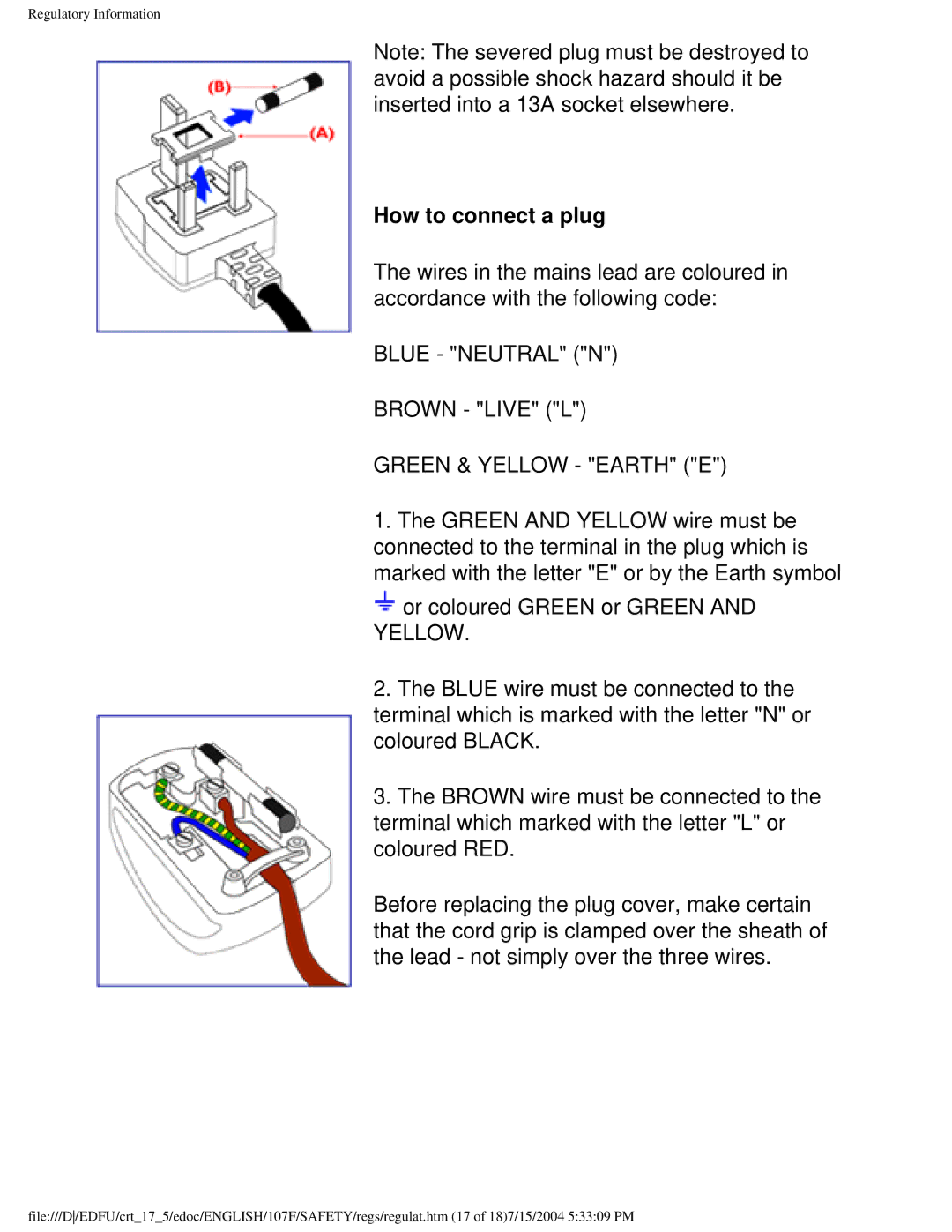 Philips 107E5, 109F5, 107S5, 107T5, 109B5, 107F5 user manual How to connect a plug 