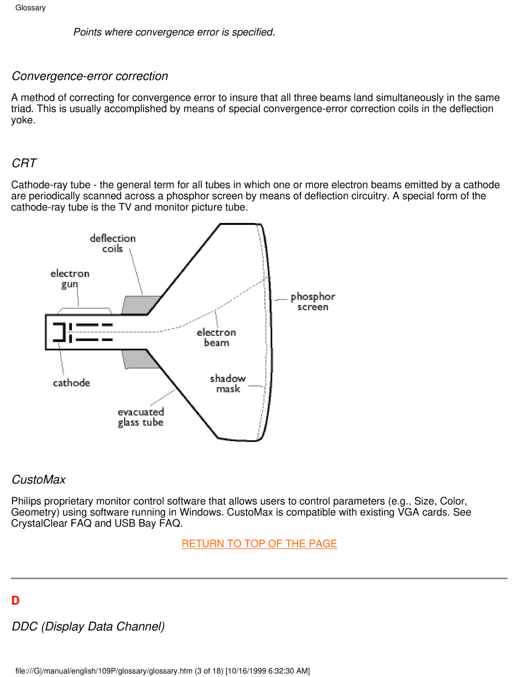 Philips 109P user manual Convergence-error correction, CustoMax, DDC Display Data Channel 