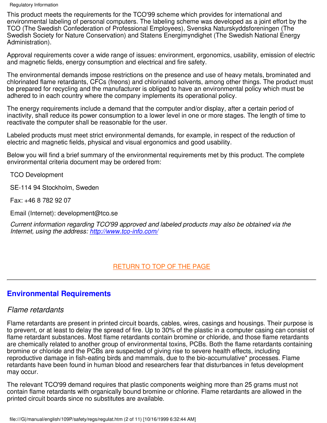 Philips 109P user manual Environmental Requirements, Flame retardants 