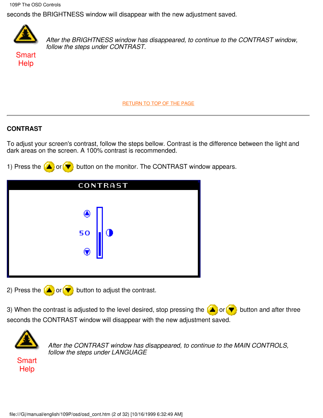 Philips 109P user manual Smart Help, Contrast 