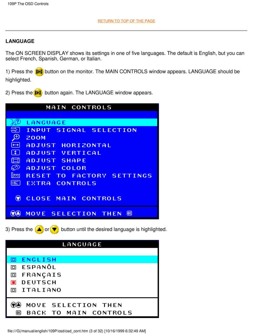 Philips 109P user manual Language 