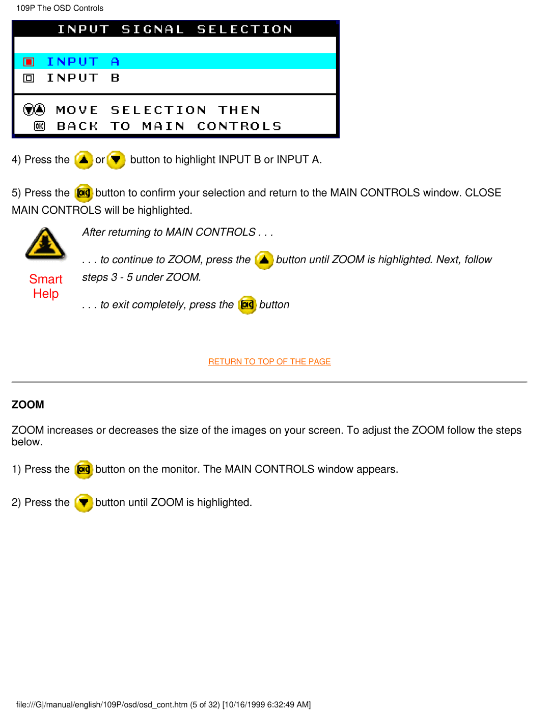 Philips 109P user manual Zoom 