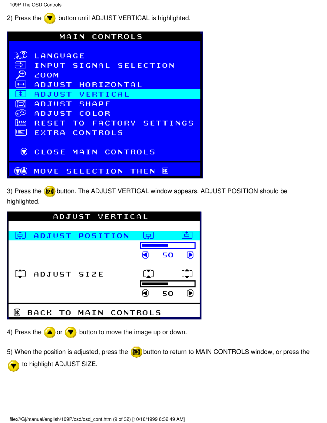 Philips user manual 109P The OSD Controls 