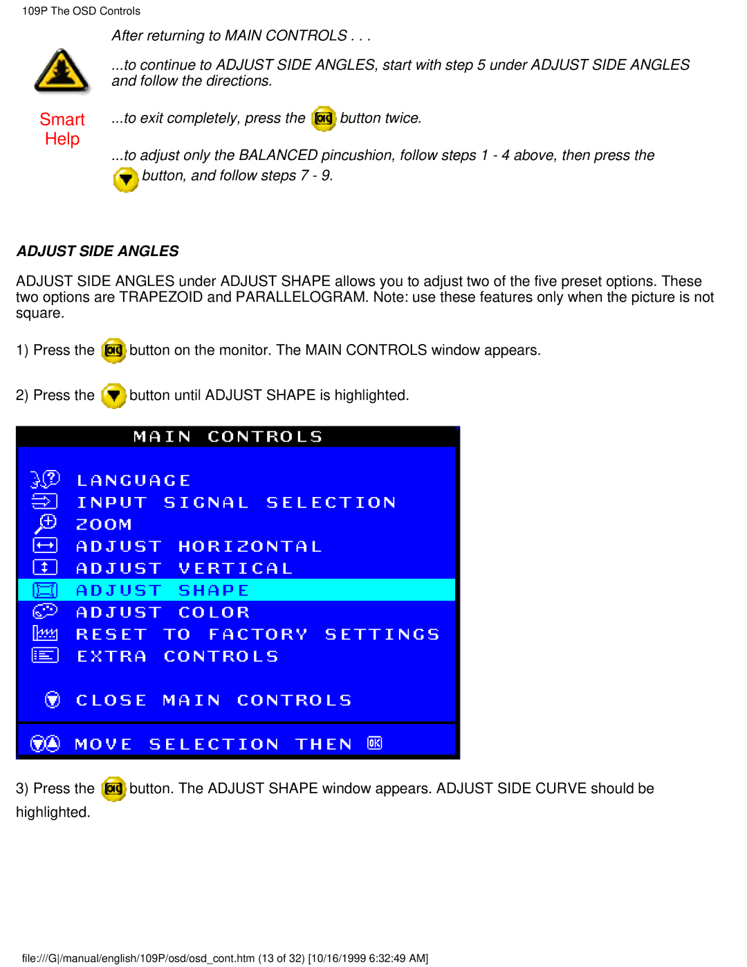 Philips 109P user manual Adjust Side Angles 