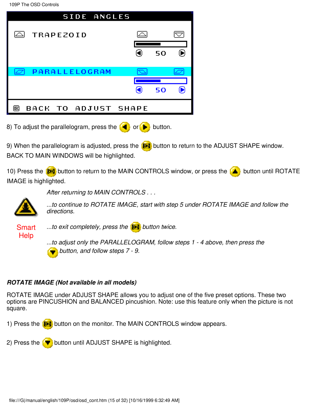 Philips 109P user manual Rotate Image Not available in all models 