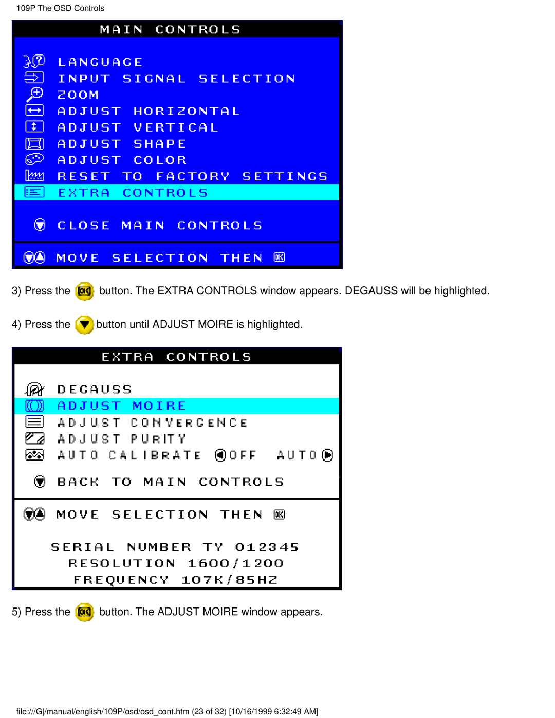 Philips user manual 109P The OSD Controls 