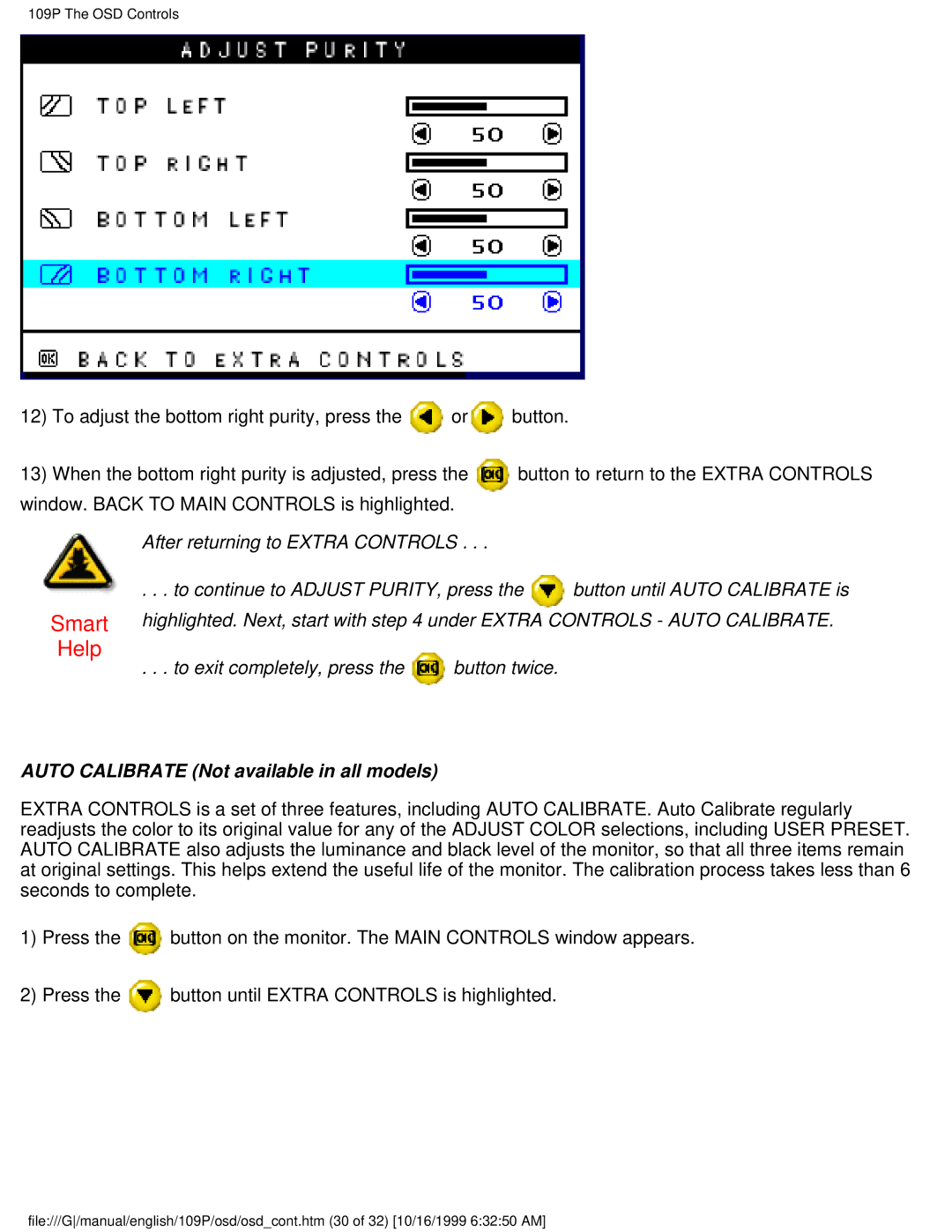 Philips 109P user manual Auto Calibrate Not available in all models 