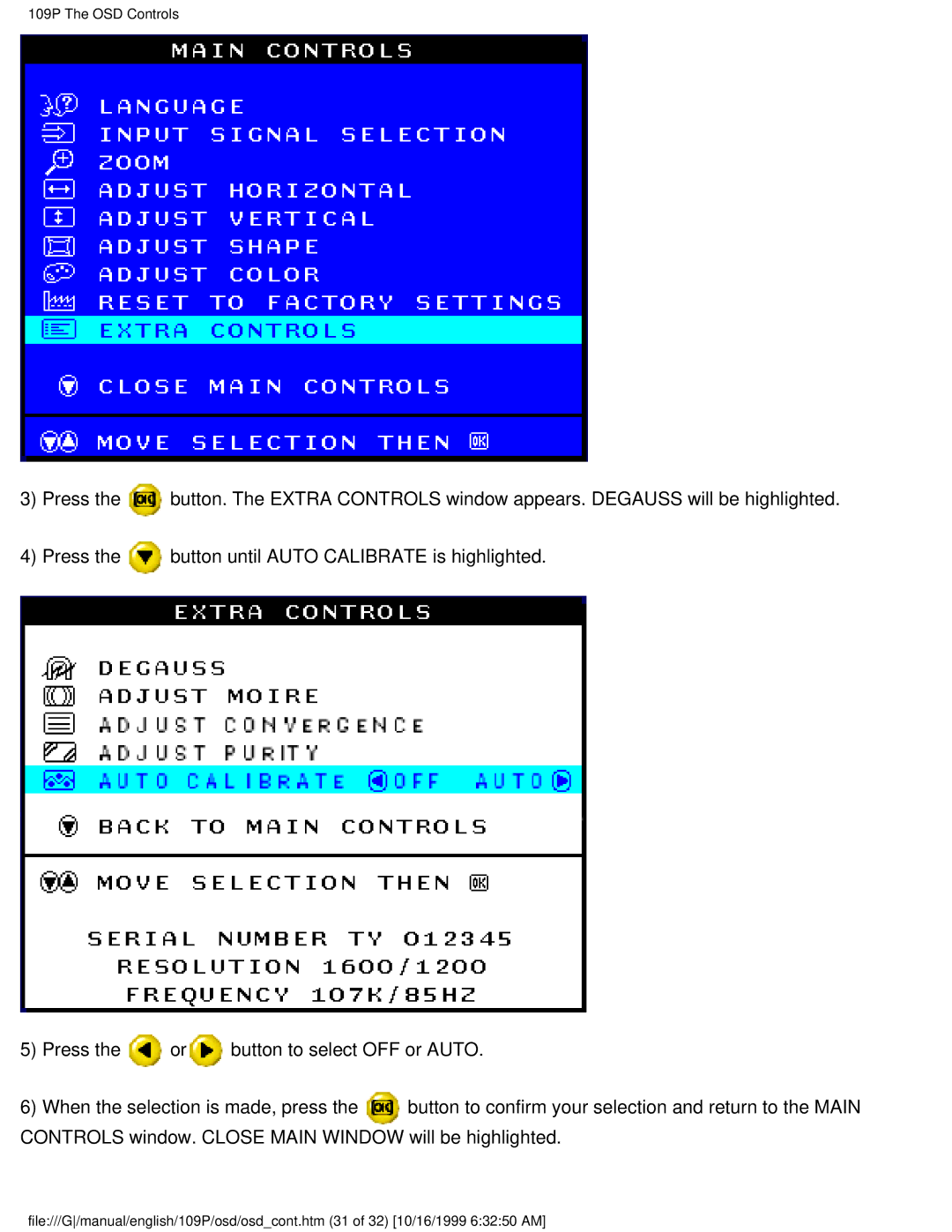 Philips user manual 109P The OSD Controls 