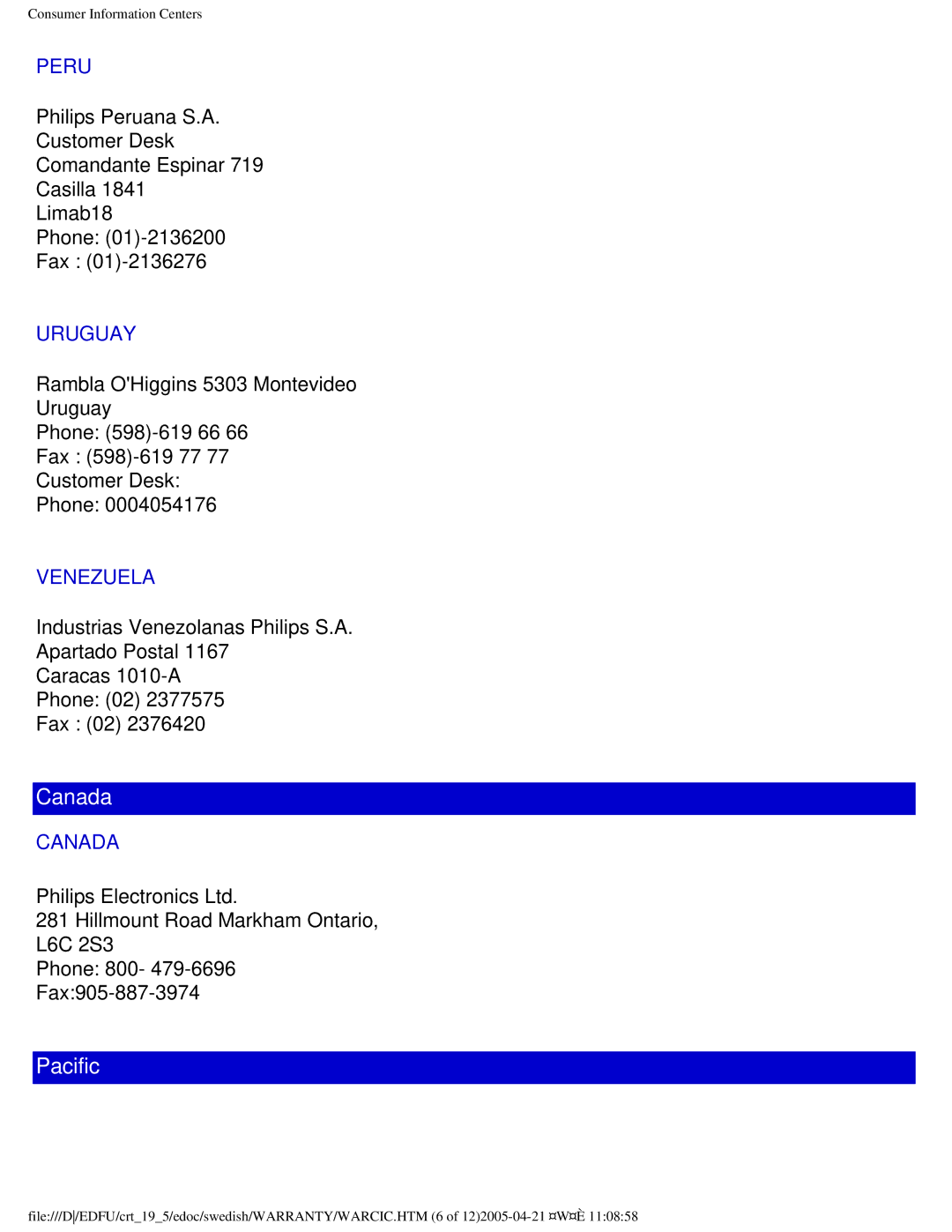 Philips 109P40 user manual Canada 