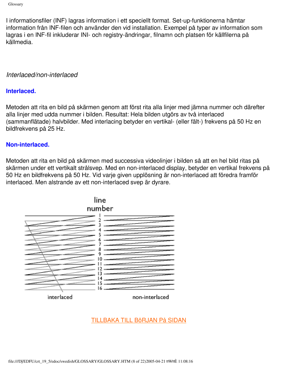 Philips 109P40 user manual Interlaced/non-interlaced, Non-interlaced 